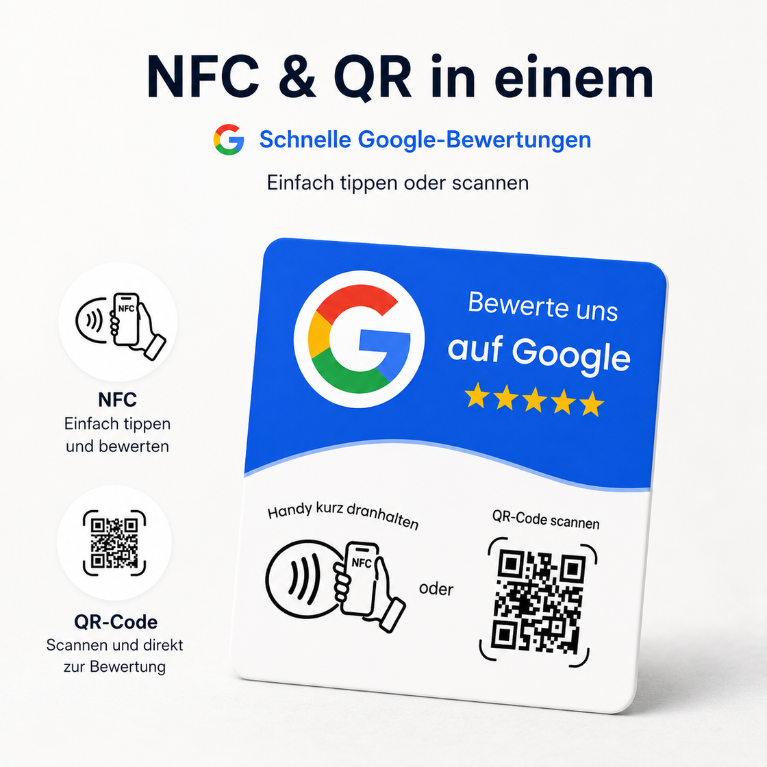 TapStar NFC- und QR-Bewertungsschild in der Nahaufnahme